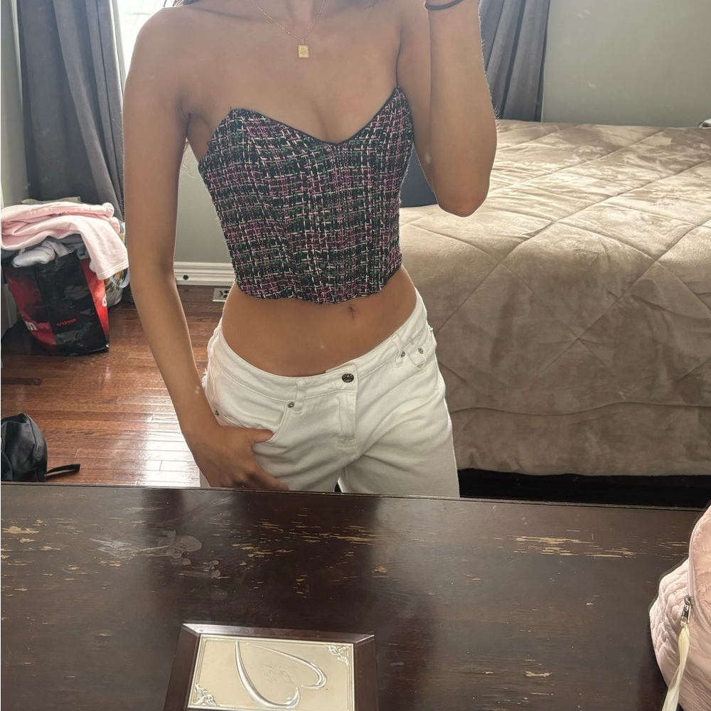 Zara Structured Tweed Corset Crop Top
